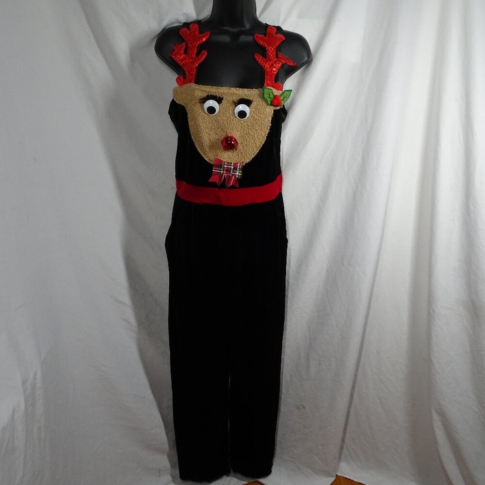 No Boundaries Juniors Christmas Rudolph Velvet Jumpsuit with Pockets Size S